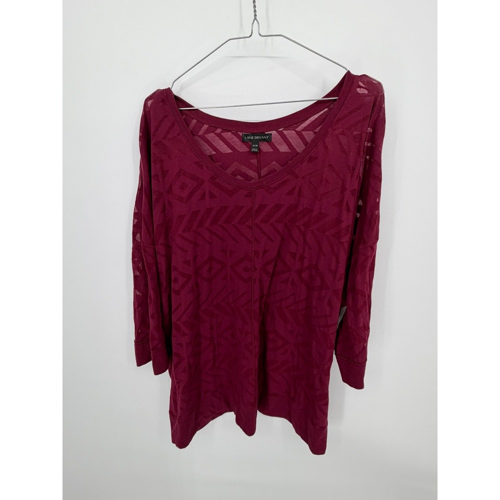 Lane Bryant Womens Tunic Top Burnout Geometric Burgundy Size 26/28